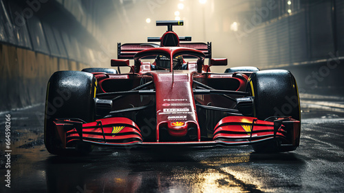 red racing car on track for formula one racing © alexkoral