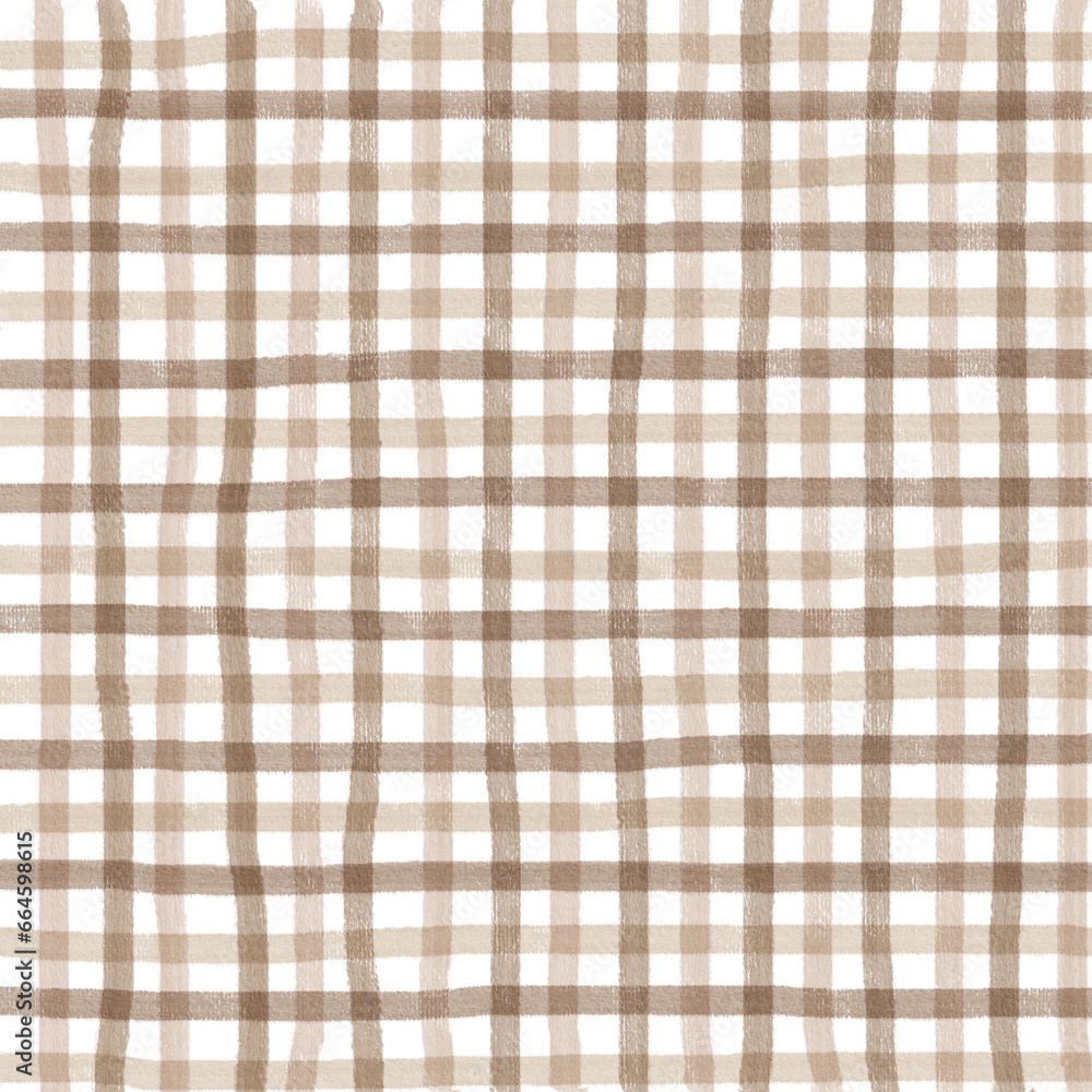Brown Beige Gingham Check Hand Drawn Background Pattern Overlay Brown Beige Gingham Check Hand Drawn Background Pattern Overlay