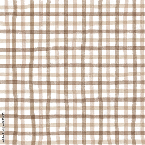 Brown Beige Gingham Check Hand Drawn Background