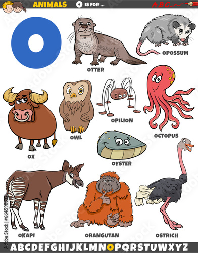 cartoon animal characters for letter O educational set