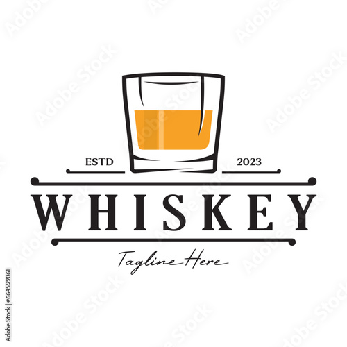 Vintage premium whiskey logo label with glass or beer. for drinks, bars, clubs, cafes, companies.