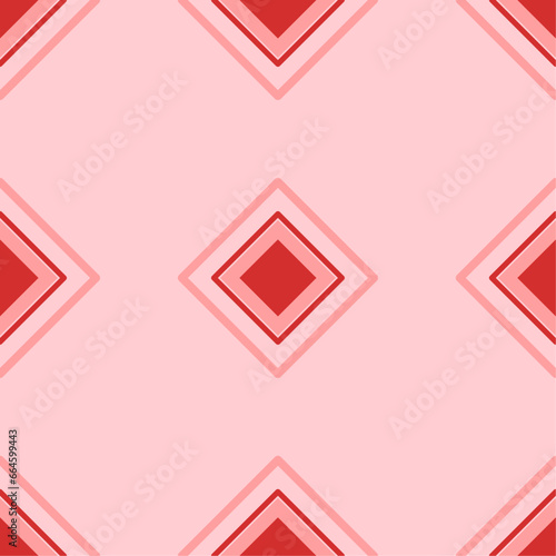 Seamless pattern of large isolated red main road signs. The elements are evenly spaced. Vector illustration on light red background