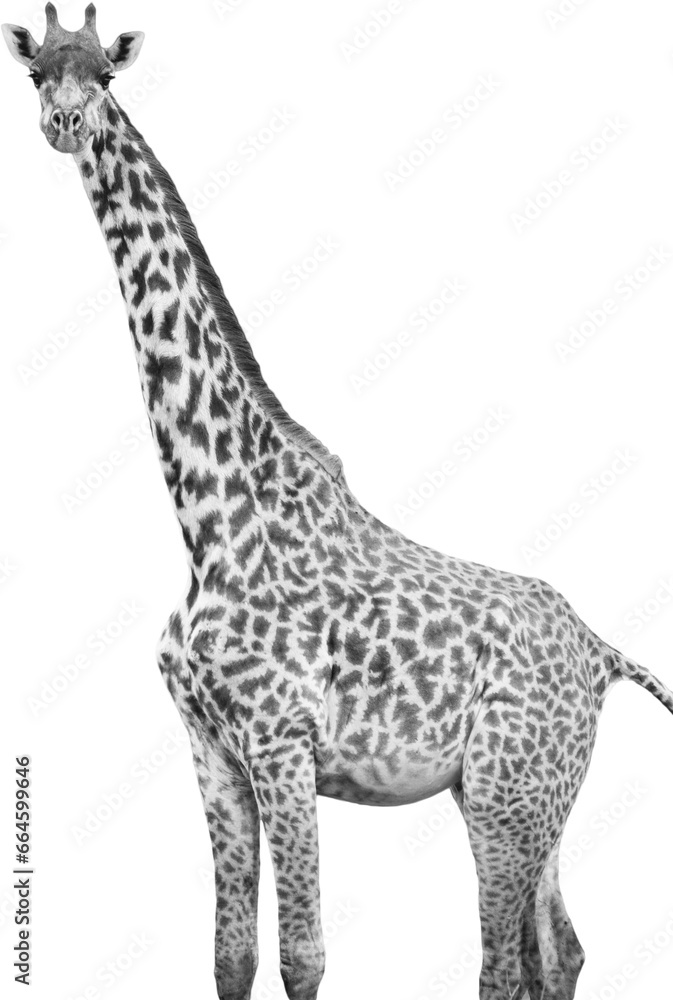 Fototapeta premium Giraffe PNG in black and white with transparent background