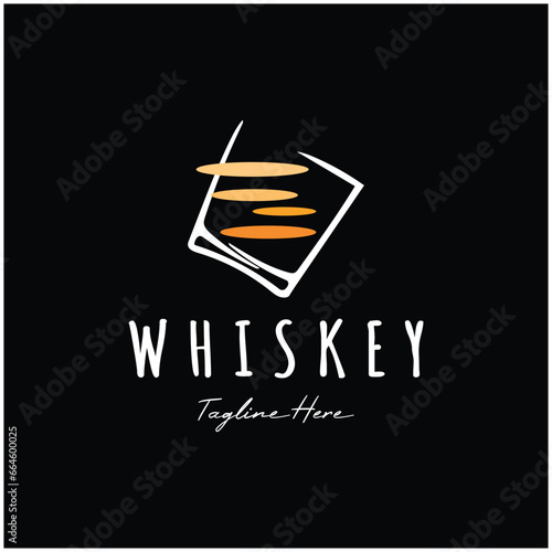 Vintage premium whiskey logo label with glass or beer. for drinks, bars, clubs, cafes, companies.