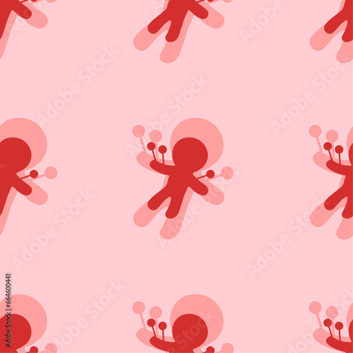 Seamless pattern of large isolated red Voodoo Doll symbols. The elements are evenly spaced. Vector illustration on light red background