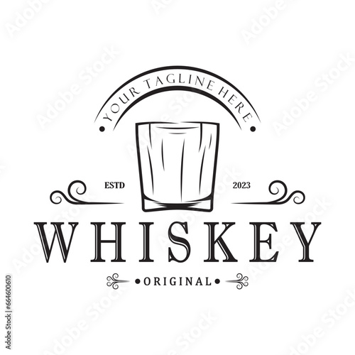 Vintage premium whiskey logo label with glass or beer. for drinks, bars, clubs, cafes, companies.