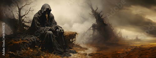 Scary Halloween background desolate wasteland with copy space
