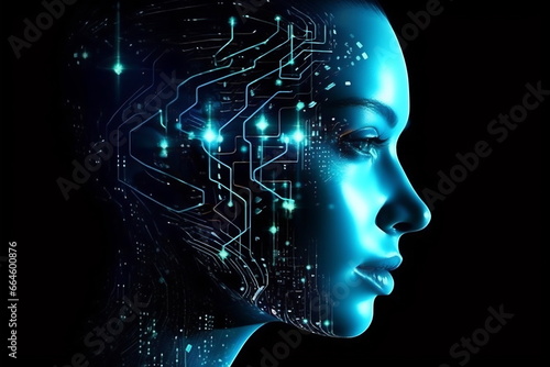 Futuristic female android. Picture made by Artificial Intelligence