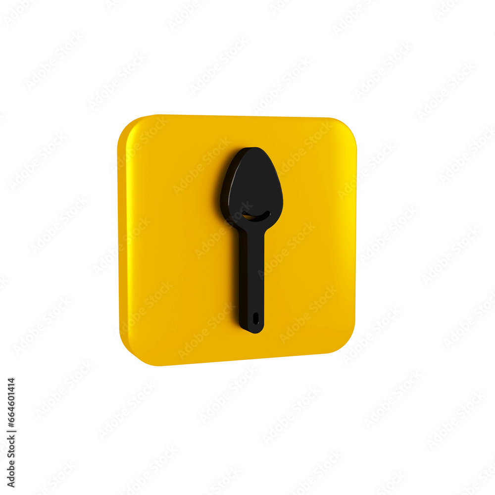 Black Spoon icon isolated on transparent background. Cooking utensil. Cutlery sign. Yellow square button. Black Spoon icon isolated on transparent background. Cooking utensil. Cutlery sign. Yellow square button.