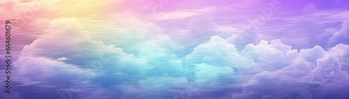 Rainbow sky with fluffy clouds. Multicolored toned sky.