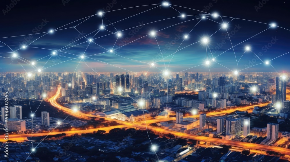 Cityscape with graphic of network concept Bangkok Thailand Cityscape with graphic of network concept Bangkok Thailand