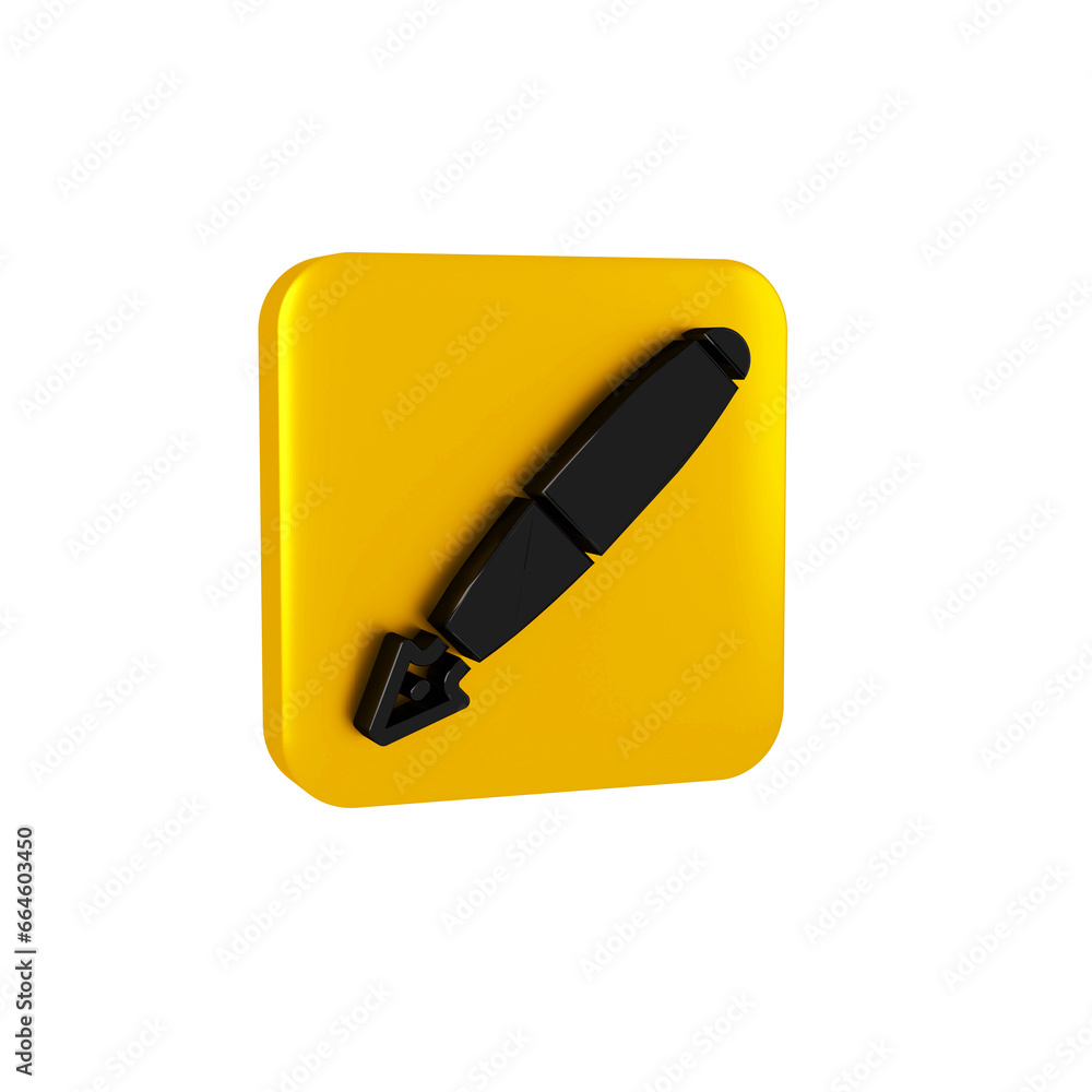 Black Fountain pen nib icon isolated on transparent background. Pen tool sign. Yellow square button. Black Fountain pen nib icon isolated on transparent background. Pen tool sign. Yellow square button.