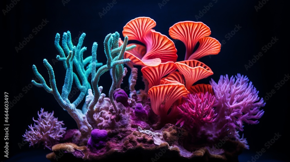 various sea corals on a plain background.