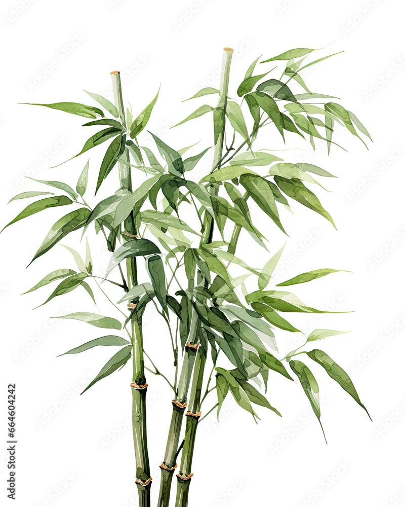 Fototapeta premium Watercolor bamboo clipart isolated on white background.