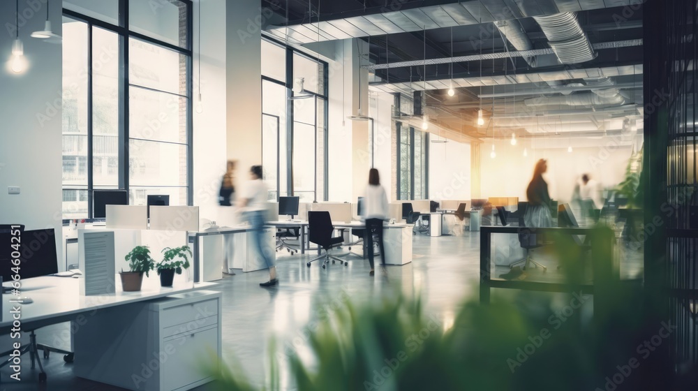 modern open space office interior with blurred business colleagues 