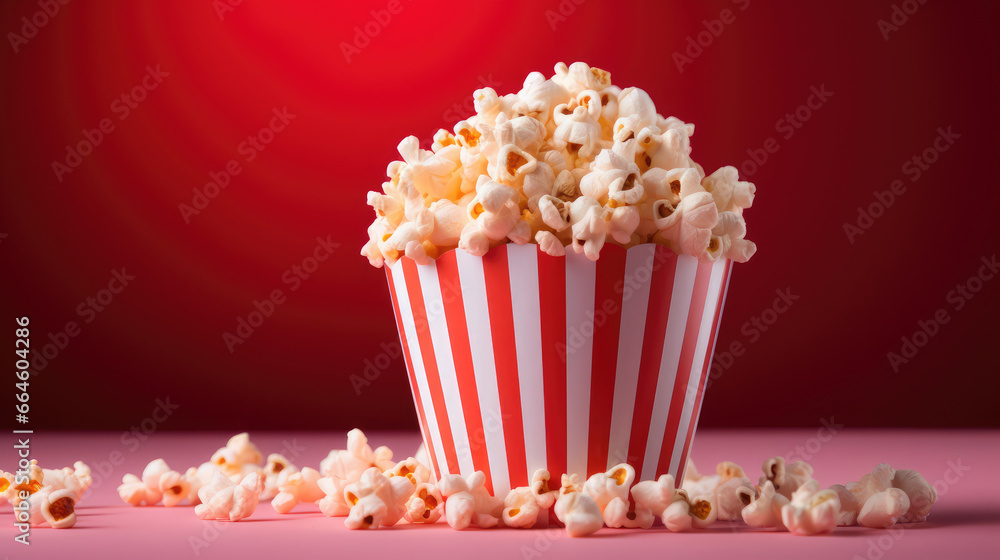 pink bucket of popcorn stands on a plain background, heart, romance, love, date, valentine's day, movie, food, day off, snack, fun, entertainment, pack, corn, film, cinema, card, symbol, sweet, salt