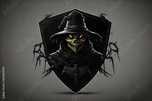 Minimal Scarecrow Logo on Dark Shield - 8K Gamer Design photo