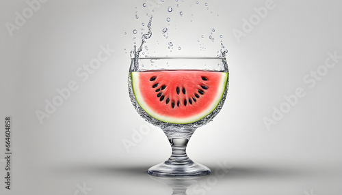 a simple one glass of water melon with water drops white background
