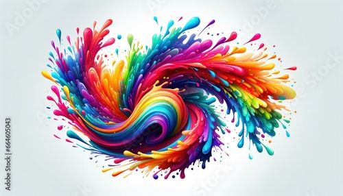 Vibrant abstract rainbow splash, where hues burst forth energetically, resembling vibrant paint being thrown onto a canvas.