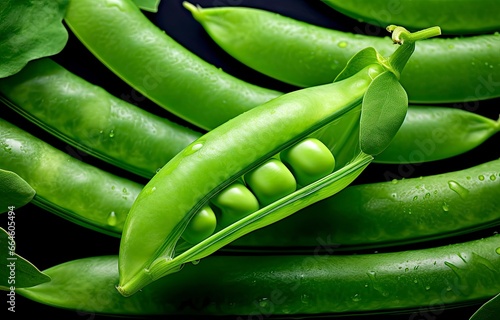 Close up of peas in pea pod.