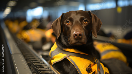 An elite sniffer dog working at an airport, assisting in the detection of illegal substances. photo