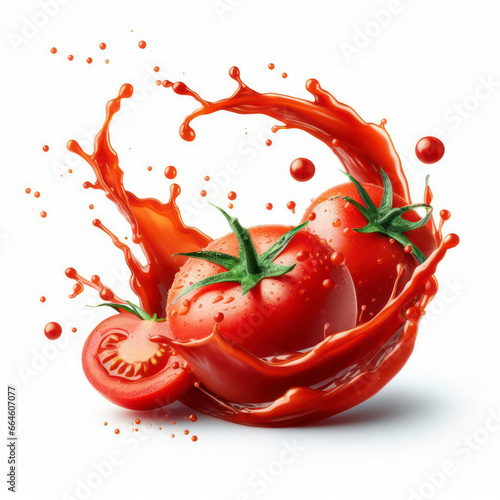 tomato juice splash isolated on white background. ai generative