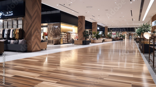 interior of empty modern shopping mall with spc flooring photo