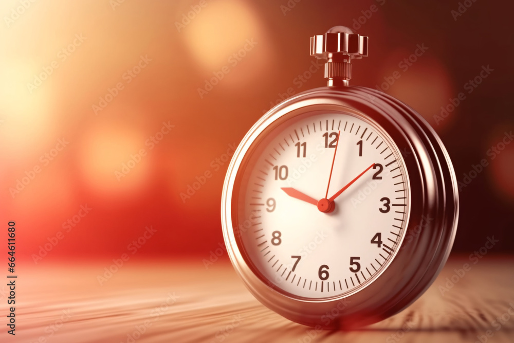 Stopwatch on wooden table with bokeh background. 3d rendering Stopwatch on wooden table with bokeh background. 3d rendering