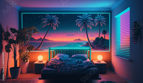 Modern home neon luxurious master bedroom decor interior design AI Generated image photo