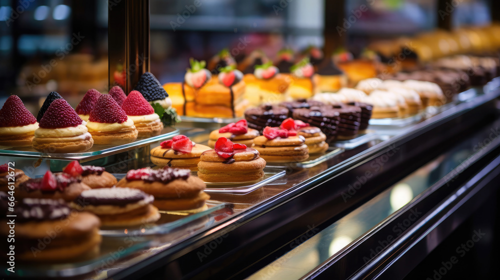 French Patisserie: Éclairs Macarons Tarts with Vibrant Fruits