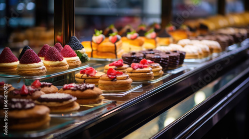 French Patisserie: Éclairs Macarons Tarts with Vibrant Fruits