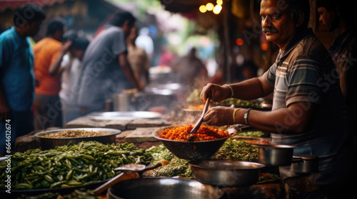 Vibrant Indian Street Market: Dosas Biryani Colorful Chutneys