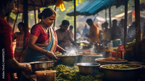 Steaming Dosas Aromatic Biryani: Vibrant Indian Street Market