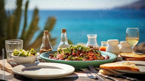 Greek Taverna: Mezze Platters Moussaka Fresh Greek Salad with Sea View