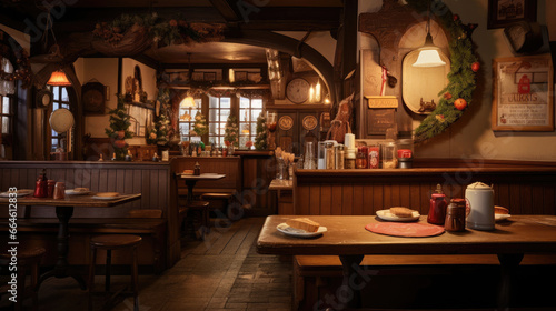 Cozy Austrian gasthaus with plates of schnitzel and strudel © javier