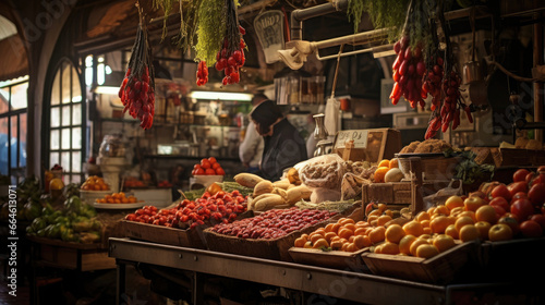 Vibrant Spanish Mercado Offering Fresh Produce Olives and Manchego Cheese photo