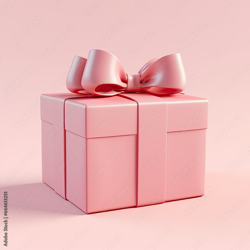 Minimal pink pastel color gift box or pink present box with pink ribbon ...