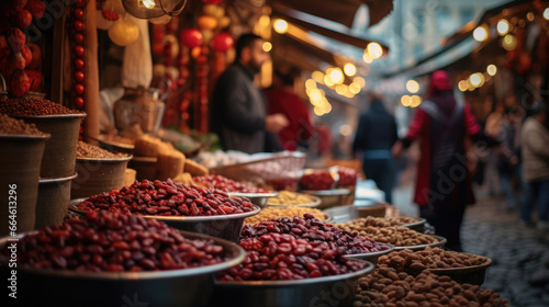 Bustling Lebanese Souk: Pomegranates Baklava Colorful Spices