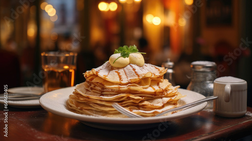 Charming Creperie with Plates of Sweet and Savory Crêpes