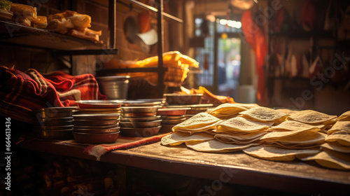 Rustic Mexican Tortilleria with Freshly Pressed Tortillas photo