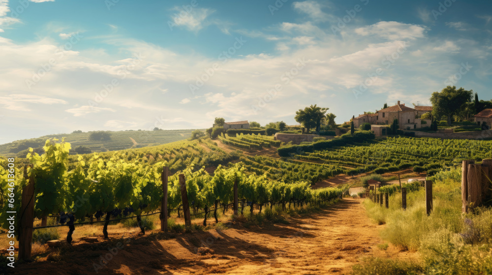 Rustic French Vineyard with Grapevines and Cheese