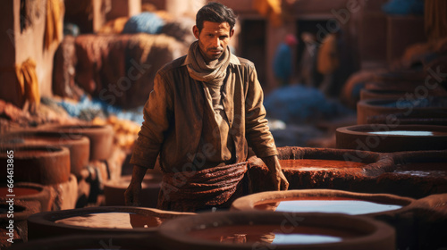 Moroccan Tannery with Artisans at Work