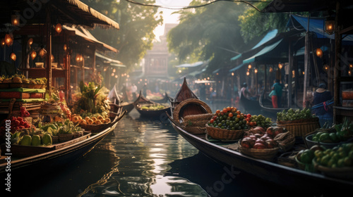 Rustic Thai Market at Dawn with Ripe Fruits Aroma © javier
