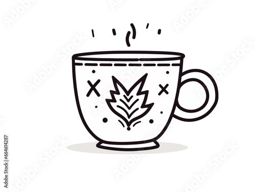 Doodle Cup with Hebrew text, cartoon sticker, sketch, vector, Illustration, minimalistic