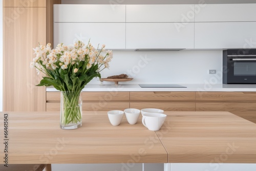Close up details of modern designer touch kitchen with wooden details