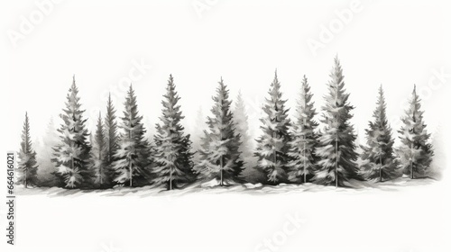 illustration of a winter forest drawn in pencil. © Yahor Shylau 