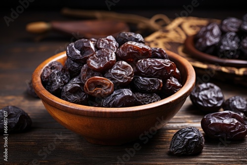 Dried prunes in a bowl - AI Generated