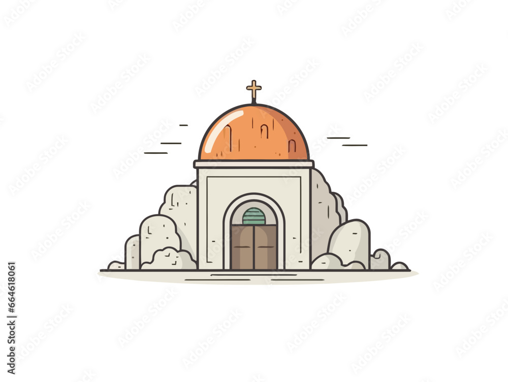 Doodle The Tomb of Christ, cartoon sticker, sketch, vector, Illustration, minimalistic