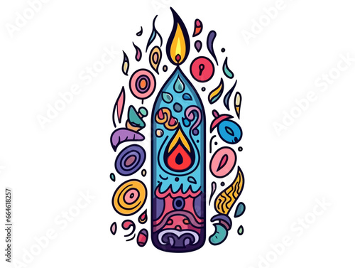 Doodle Decorated Passover candle, cartoon sticker, sketch, vector, Illustration, minimalistic