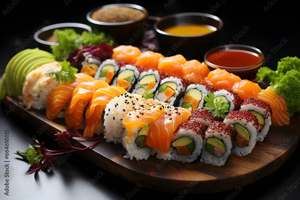 An Assortment of Fresh and delicious sushi rolls, ai generative An Assortment of Fresh and delicious sushi rolls, ai generative